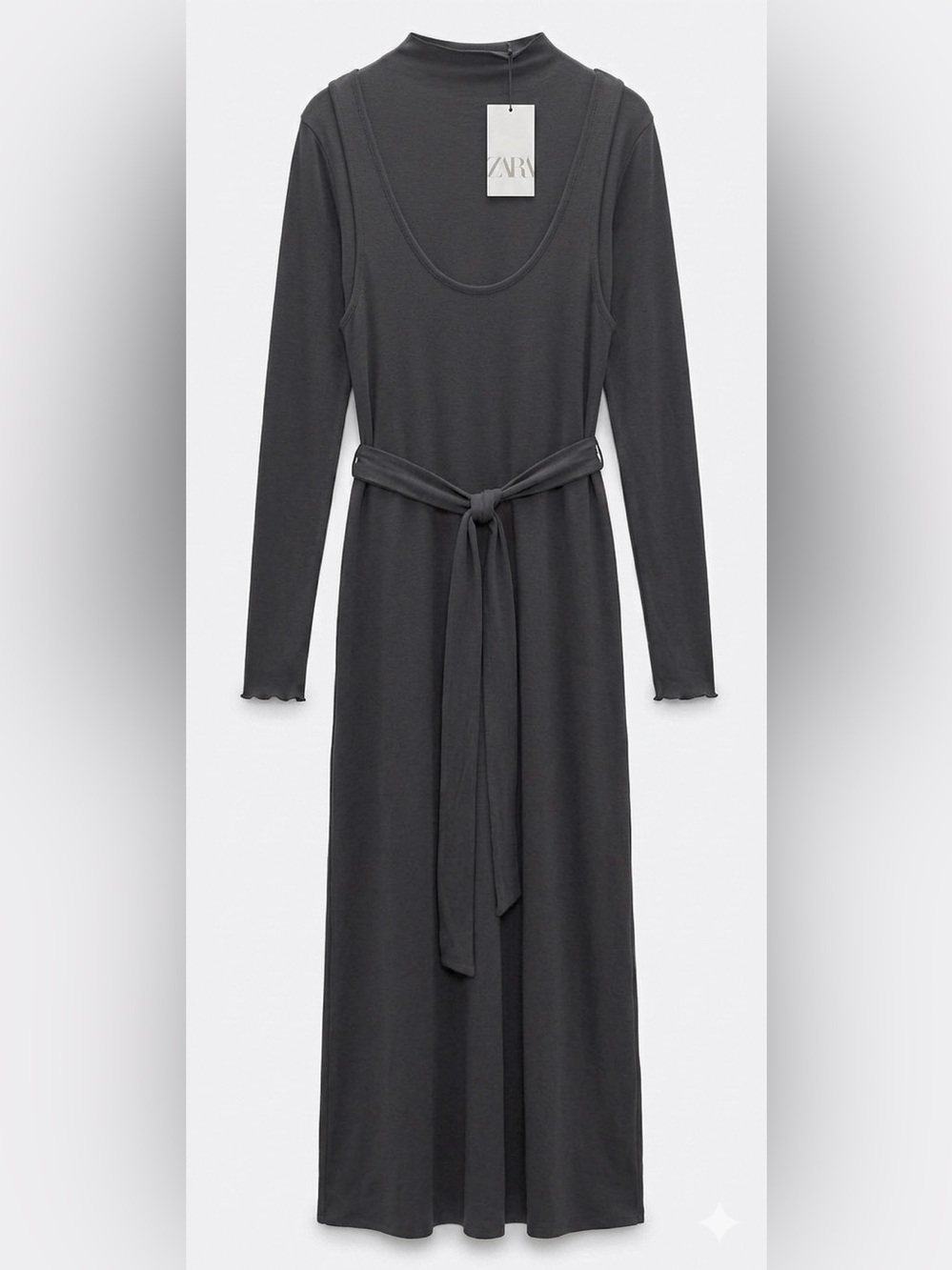 Zara Black Long Sleeve Belted Maxi Dress